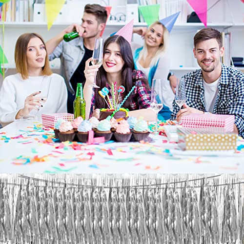 4P Silver Foil Fringe Metallic Tassel Streamers Banner Tassel Garland for Parade Floats, Bachelorette, Wedding, Birthday, Halloween, Christmas, Bridal/Baby Shower Party Decorations - color: Silver