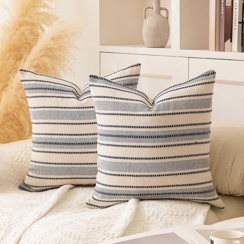 WACOMECO Pack of 2 Farmhouse Throw Pillow Covers, Textured Boho Cushion Covers for Couch Sofa Bed Home Decoration, 18x18 inch, Navy Blue - color: Navy Blue