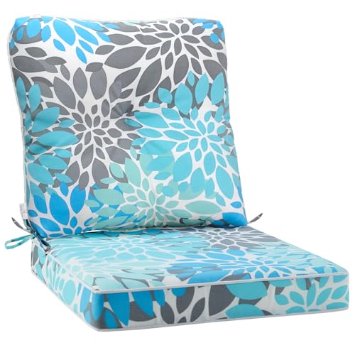 JMGBird Outdoor Chair Cushions Set - 19"x19" Deep Seat & Back Cushions, Water-Resistant Tufted Pillows for Patio Furniture - color: Blue-white, size: 19"×19"