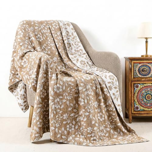 Floral Chenille Throw Blanket 50 x 60'' Farmhouse Vintage Boho Flower Blanket Soft Throw for Couch Bed Sofa Chair Living Room Outdoor Woven Decorative Home Gift(Brown)(Flower,Brown) - color: Brown, style: Flower