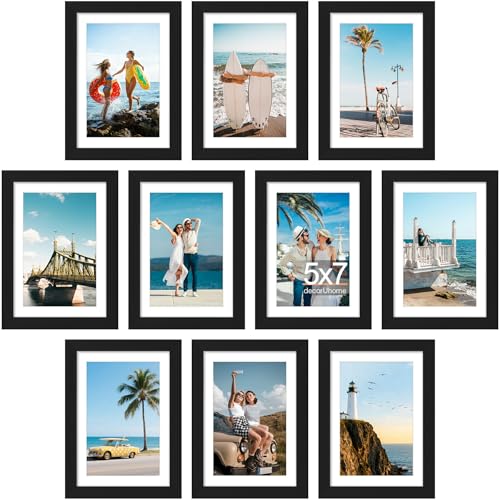 decorUhome 5x7 Picture Frame Set of 10, Display Photos 4x6 with Mat or 5x7 Unmatted for Picture Frames Collage Wall Decor, Black - color: Black, size: 5x7
