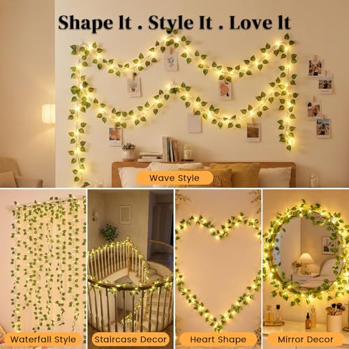 DomeStar 40Ft 120 LED Pothos Vines String Lights with Remote, Fairy Lights with Artificial Greenery Vines for Bedroom, Dorm, Wall, Wedding, Party, Indoor Outdoor Holiday Home Decor - style: 40Ft-120LED-Green Vine