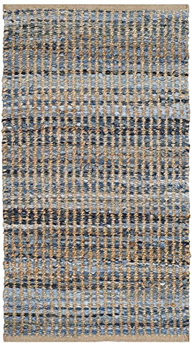 SAFAVIEH Cape Cod Collection Accent Rug - 2' x 3', Natural & Blue, Handmade Flat Weave Coastal Braided Jute, Ideal for High Traffic Areas in Entryway, Living Room, Bedroom (CAP352A) - size: 2' x 3' (Rectangular)