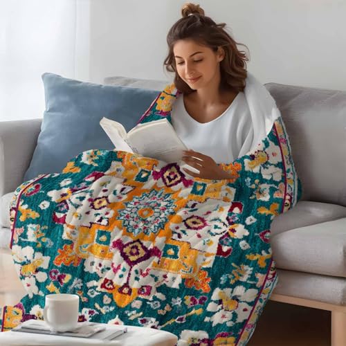 Throw Blanket for Couch,Bohemia Terracotta Flower Soft Flannel Bed Blankets Fluffy Throws Tribal Abstract Aesthetic Cozy Warm Plush Striped Blanket for Sofa Bedroom Living Room,60x80in - size: 60x80in