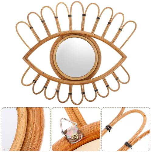 TOYANDONA Rattan Wall Mirror Decorative Woven Vanity Mirror 48x39cm Handwoven Boho Style for Bedroom Entryway Home Décor