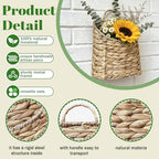 Woven Hanging Wall Basket,Natural Handmade Water Hyacinth Flat Back Basket for Farmhouse Home, Door, Entryway, Mail, Flower, Plant Decor