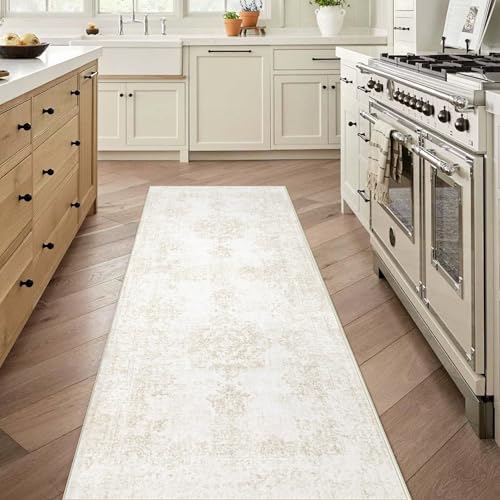 Runner Rug 2x6 Entryway Rug - Machine Washable Vintage Boho Area Rug Non-Slip Kitchen Runner Soft Stain Resistant Runners for Hallways Entryway Laundry Kitchen Bathroom Bedroom(Ivory, 2'x6') - color: Ivory, size: 2' X 6' (Rectangular)