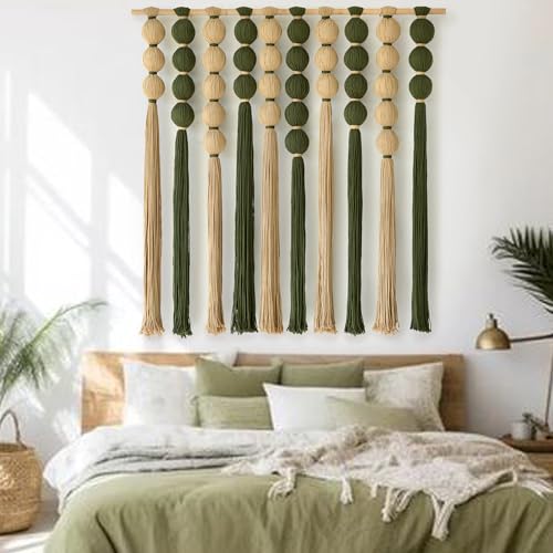 Macrame Wall Hanging Large Boho Wall Decor Natural Green Jute Sphericity Cotton Textile Wall Hanging Geometric Art Fiber Yarn Art Handmade For Living Room Bed Room Apartment Wedding Party 39" Wx39" L - color: Green Jute