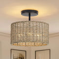 Boho Light Fixtures Ceiling Mount,12.6" Rattan Ceiling Light Fxiture,3-Light Semi Flush Mount Light Fixture,Farmhouse Wicker Ceiling Light for Hallway Bedroom Kitchen Nursery Entryway