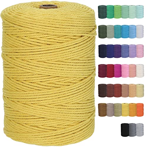 Cotton Macrame Cord 3mm 328yards Natural Colored Macrame Supplies, Soft Craft Cotton Rope for Plant Hanger Wall Hanger Dreamcatcher (Yellow) - color: Yellow, size: 3mmx328Yards