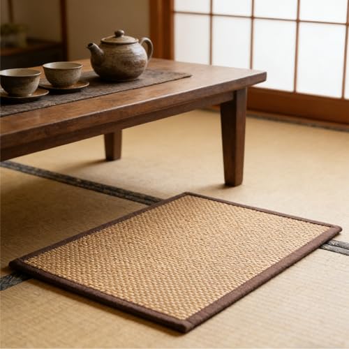 Levemolo Bamboo Woven Seat Cushion 15.74X11.81X0.19In Breathable Floor Cushion for Meditation Yoga Tatami and Small Space Seating - color: As Shown 1