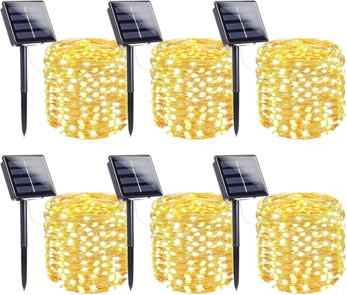 Extra-Long Solar String Lights for Outside, 6 Pack 600LED Solar Fairy Lights Outdoor Waterproof, Copper Wire with 8 Modes Solar Twinkle Lights for Tree Garden Party Patio Xmas Decor (Warm White) - color: Warm White, size: 6 Pack-600LED