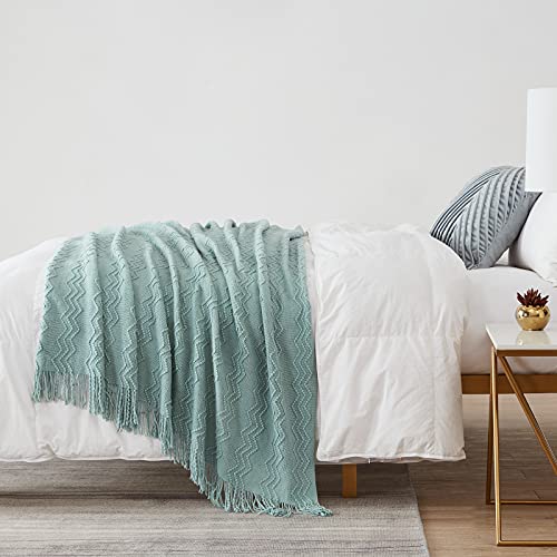 BOURINA Aqua Throw Blanket 50 x90 Inches Throw Textured Solid Soft Sofa Throw Bed Runner Couch Cover Knitted Decorative Blanket Bed Runner - color: Aqua, size: 50"x90"