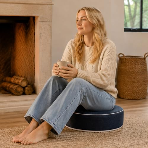 Round Floor Cushions - 20" x 6" Indoor-Outdoor Flexible Seating for Home Decor, Picnics, Yoga Studios & Meditation Spaces Modern Foam-Filled Meditation Cushion (1, Navy Blue, 20x20x6 Inches) - color: Navy Blue