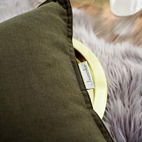 Jeanerlor 18"x18" Solid Cotton Linen Decoration Green Throw Pillow Case with Zipper Cushion Case Pillow Cover Decorative Pillowcase for Chair/Bed/Couch, (45 x 45cm),2 Packs, Olive Green - color: Olive Green, size: 18" x 18" (Pack of 2)