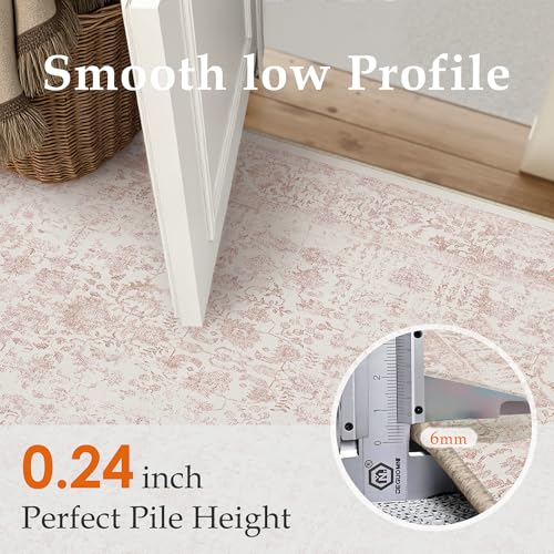 PureCozy Pink Entryway Area Rug 2x3 Door Mat Machine Washable Kitchen Vintage Distressed Non Slip Carpet Indoor Retro Floral Accent Throw Small Rug for Bathroom Office Bedroom Dining Room - color: Accent | Pink, size: 2' x 3' (Rectangular)