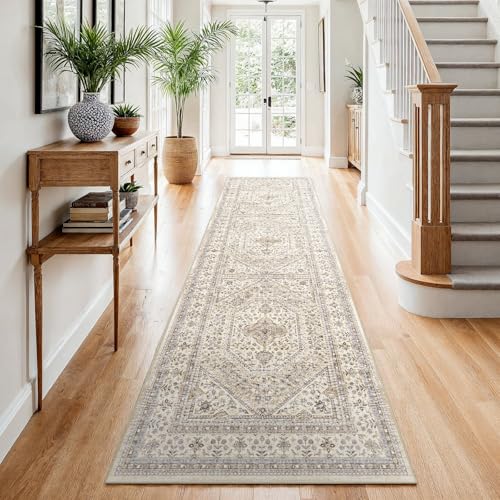 2x8 Runner Rug for Hallway Washable: Non Slip Kitchen Rugs with Rubber Backing Soft Waterproof Wide Mats Stain Resistant Low Pile Carpet for Entryway Bedroom Bathroom Laundry Home Decor Beige/Gray - color: Beige/Gray, size: 2' x 8' (Rectangular)