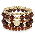 Bohemian Natural Stone Beaded Bracelets for Women Men Stackable Stretch Beads Bracelet Set with Charm and Tassel Multilayered Elastic Gemstone Bracelets Summer Beach Boho Jewelry Gift for Women - color: brown