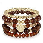 Bohemian Natural Stone Beaded Bracelets for Women Men Stackable Stretch Beads Bracelet Set with Charm and Tassel Multilayered Elastic Gemstone Bracelets Summer Beach Boho Jewelry Gift for Women - color: brown