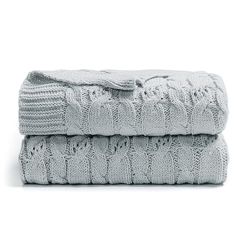 Carriediosa Cable Knit Throw Blanket Soft Textured Lightweight Farmhouse Decorative Throws Summer Knitted Woven Chenille Blankets for Couch Chair Bed Sofa, 60" X 80" Twin Size Light Grey - color: Cable Knit - Light Grey, size: 60" X 80"