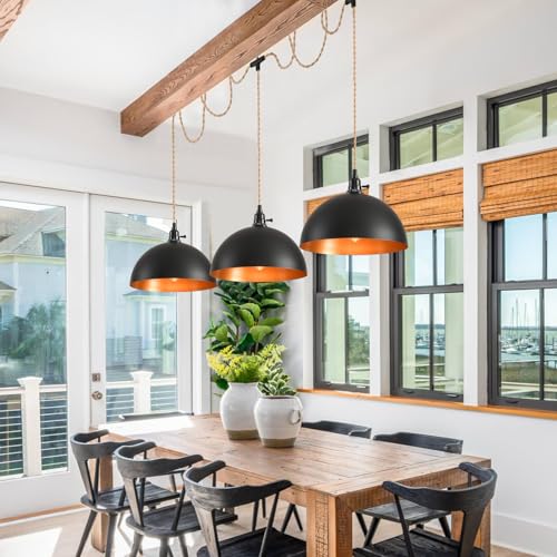 3-Light Hanging Light with Plug in Cord,Plug in Pendant Light 22ft Hemp Rope Pendant Lighting Vintage 3-Light Hanging Lamp Fixtures for Kitchen Island Living Room Bedroom - color: 3 Light 11.8IN Pendant Light