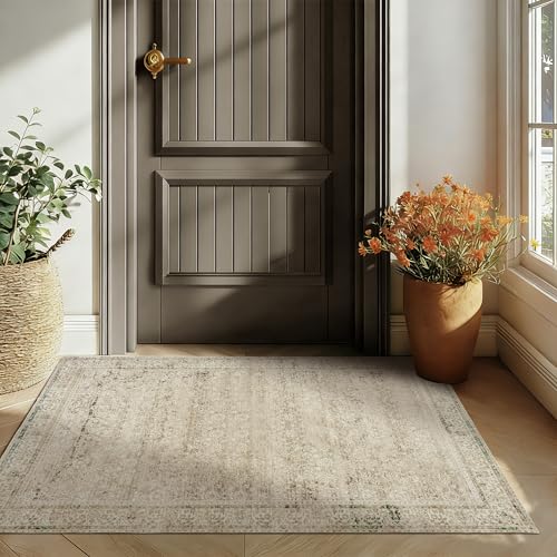 3x5 Small Entryway Area Rug Indoor for Front Door Entry Way,Washable Non Slip Ultra Thin Modern Farmhouse Neutral Boho Door Mat Entrance,Tan Brown and Cream Beige - color: Cream&light Tan, size: 3' x 5' (Rectangular)