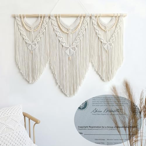 Achart Macrame Wall Hanging Large- Boho Wall Decor- large wall art- Wall Decor Living Room- Macrame Tapestry Boho Decor for Bedroom (Beige-V) - color: Beige-V