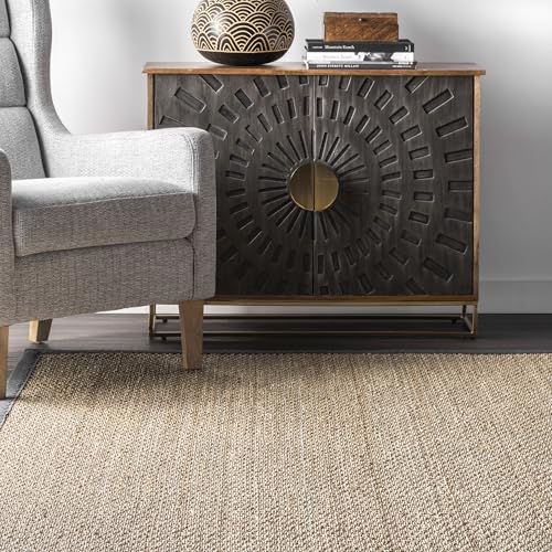 Nuloom Elijah Dark Grey/Natural, 8' Round, Basketweave, Seagrass, Soft and Textured, High Traffic, Stain Resistant, Easy Clean, Durable Area Rug for Bedroom, Living Room, Dining, Den, Foyer, Entryway - color: Dark Grey, size: 8' (Round)