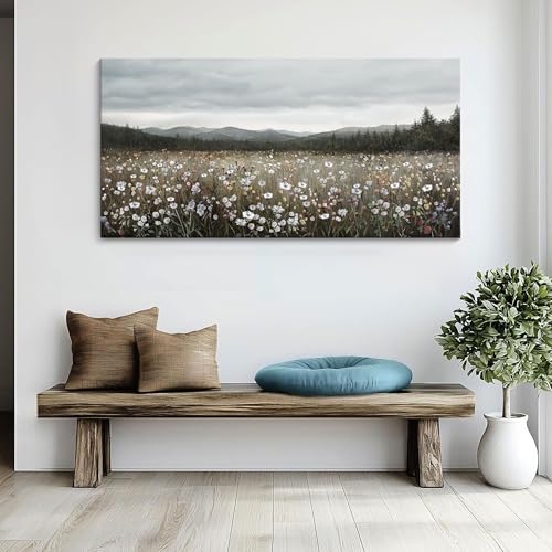 HGUAOA Vintage Framed Floral Landscape Wall Art for Living Room - Large Nature Artwork Above Bed Wall Decor - Farmhouse Mountain Pictures for Bedroom Wall Decor 20×40IN - color: Vintage, size: 40"L x 20"W