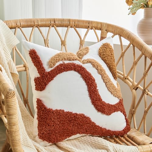 lifein 20x20 Pillow Covers-Throw Pillow Covers Boho Couch Pillows Embroidered Decorative Accent Pillows Mid Century Textured Pillowcases for Couch Sofa Living Room Bed Home Decor (Burnt Orange) - color: C-cr711(1 Pack Without Pillow Insert), size: 20" x 2