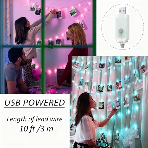 Solhice 20ft Photo Clips String Lights Color Changing 40 LEDs, Hanging Lights for Teen Girls Room Decor, Teenage Christmas Gifts, Indoor Bedroom USB Wall Lights for Pictures with Remote - size: 20ft
