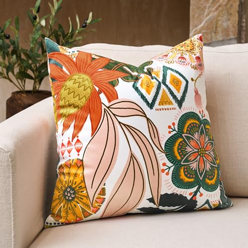 Tyrot Boho Floral Velvet Throw Pillow Covers 16x16 Inch Set of 2 Farmhouse Cushion Covers Mid Century Modern Botanical Home Decor Accent Pillow Cases for Couch Bed Sofa Living Room, Bedroom - color: Blush Pearl, size: 16" x 16" (Pack of 2)