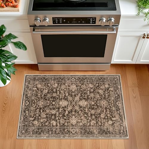 KILOCOCO Small Area Rug 2x3 Entryway Rugs Washable Rug Printed Vintage Floral Non-Slip Kitchen Rug Indoor Door Mat, Accent Throw Small Rugs for Laundry Room Bedroom Entrance, Rust Brown Red - color: Rust Brown Red, size: 2' x 3' (Rectangular)
