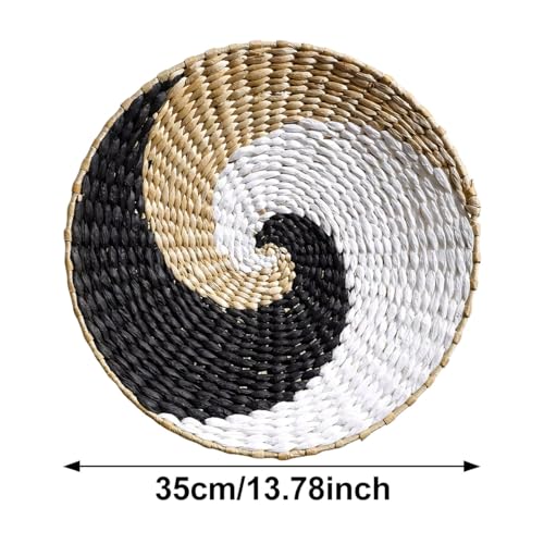 Boho Round Hand Woven Wall Basket Decor, Seagrass Rattan Wicker Farmhouse Hanging Baskets Flat Wall Art for Kitchen Living Room Bedroom, 1 Pcs 13.78" - color: Style5( 13.78")