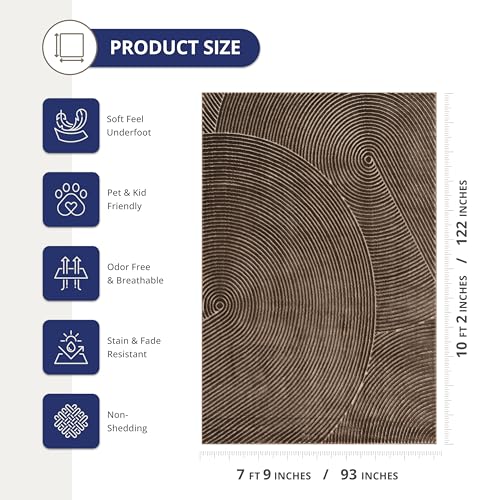 Abani Neutral Collection Brown Area Rug 8' x 10' for Living Room, Dining Room, Family Room - Mid-Century Concentric Circle Design - Durable & Easy to Clean - color: Brown, size: 8' x 10' (Rectangular)