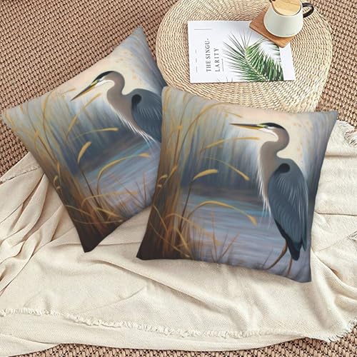 Heron Throw Pillow Covers 18 X 18 Inch Set of 2 Pillow Cases Decoration Cushion Cover for Sofa Bedroom Living Room Outdoor - color: Heron