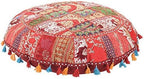 Rajasthani Handmade Colorful Decorative Floor Pillow Cover Meditation Patchwork Patchwork Cushion Seating Accent Boho Chic Indian Handmade Cover ONLY (Red, 32X32 Inches)