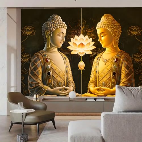 FENDROM Vintage Sitting Buddha Tapestry Buddha's Light Wall Hanging Buddhist Statue Tapestries Lotus Meditation Wall Decor Psychedelic Indian Zen Art for Bedroom Living Room Home Decor - color: Golden, size: 79"L x 59"W