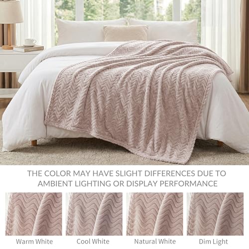 Exclusivo Mezcla Soft Fleece Blanket King Size, Cozy Lightweight Blankets with Decorative Wave Textured Suitable for All Season Use, Camel, 90x104 Inches - color: Camel, size: King ( 90x104 IN )