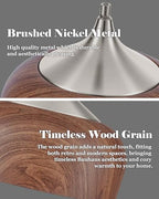 ELYONA Bauhaus Pendant Light Wooden Pattern Dome Pendant Light Fixture Brushed Nickel Metal Modern Adjustable Hanging Lighting for Kitchen Island Dining Room Office Hallway Foyer Bedroom, 12 Inch - color: Brushed Nickel & Wooden