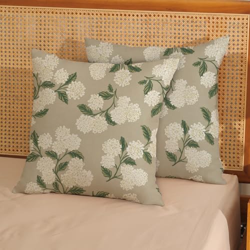 Beige Spring Pillow Covers 16x16 Inch 2 Pcs Khaki Green Hydrangea Flower Decor Throw Pillows Vintage Floral Seasonal Summer Outdoor Decoration Pillowcase Linen Cushion Cover for Couch Sofa - color: Beige Hydrangea, size: 16" x 16" (Pack of 2)