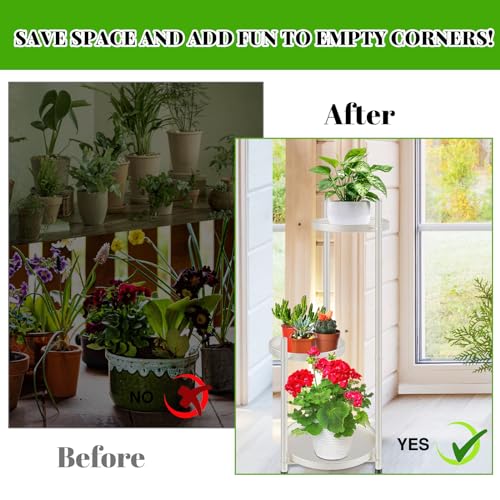 Plant Stand Indoor Tall, Black Corner Tiered Round Plant Stand for Indoor Multiple Plants, Metal Flower Pot Stands Outdoor Holders Plant Shelf Display Rack for Balcony Living Room (3 Tier-Cream white) - color: 3 Tier-Cream white