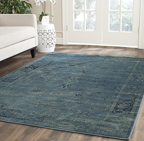 SAFAVIEH Vintage Collection Accent Rug - 4' x 5'7", Turquoise & Multi, Oriental Distressed Viscose Design, Ideal for High Traffic Areas in Entryway, Living Room, Bedroom (VTG117-2220)