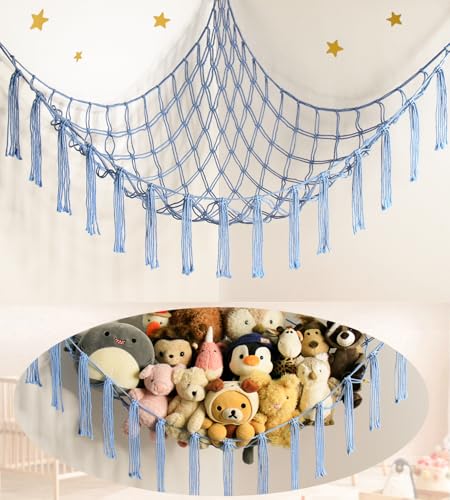 mirolam Stuffed Animal Storage Hammock Net - Toy Hammock Net for Stuffed Animals Corner - Hanging Stuff Animal Organizer Holder Large Size Baby Nursery Room Decor-Blue - color: BabyBlue, size: XL Large(51L"*51H"*65"W)