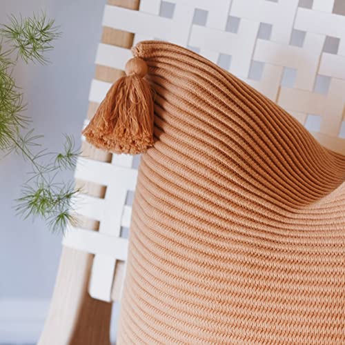 100% Soft Cotton Boho Throw Pillow Cover Ribbed Knit Texture with Handmade Tassels Cozy Decorative Accent (18x18, Baked Clay) - color: Baked Clay, size: 18" x 18" (Pack of 1)