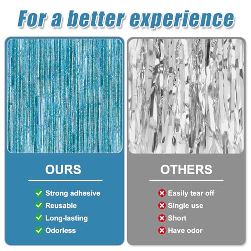 Crosize 2 Pack 3.3 x 9.9 ft Laser Blue Foil Fringe Curtains Party Decorations, Tinsel Curtain Backdrop for Parties, Door Streamers, Glitter Streamer Backdrop for Birthday Decoration - color: Laser Blue, size: 2 Pack