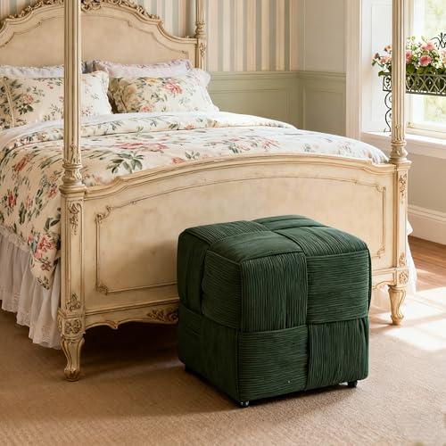 Pouf Ottoman Foot Rest Soft and Comfortable Square Ottoman Square Corduroy Woven Design Sofa Stool (Dark Green, 1) - color: Dark Green