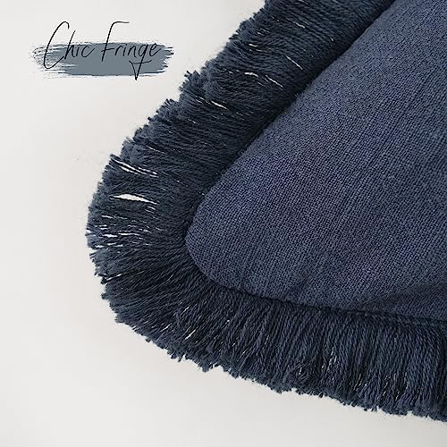 Foindtower Decorative Linen Fringe Throw Pillow Covers Cozy Boho Farmhouse Cushion Cover with Tassels Soft Accent Pillowcase for Chair Sofa Bed Living Room Home Decor, 16×16 Inch, 1PC, Navy Blue - color: Navy Blue, size: 16" x 16" (Pack of 1)