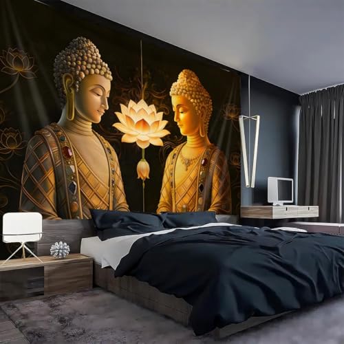 FENDROM Vintage Sitting Buddha Tapestry Buddha's Light Wall Hanging Buddhist Statue Tapestries Lotus Meditation Wall Decor Psychedelic Indian Zen Art for Bedroom Living Room Home Decor - color: Golden, size: 79"L x 59"W