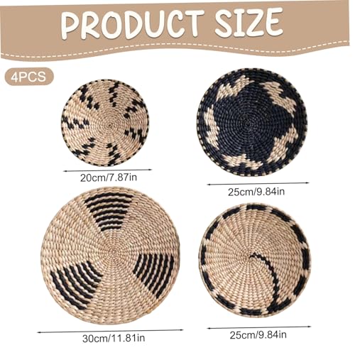 Wicker Wall Basket 4Pcs 8in/10in/12in Round Wall Basket Decor Boho Woven Wicker Hanging Decorative Ideal for Home Office Club Party